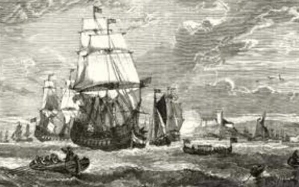 Engraving of The First Fleet of the East India Company Leaving Woolwich (1601)
