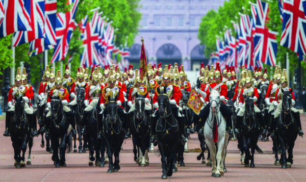 A rehearsal in full dress for the Trooping of the Colour in London