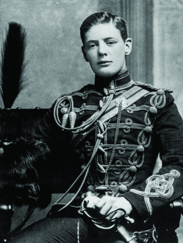 Young Winston in the uniform of the Fourth Queen’s Own Hussars at age 19, when he left the Royal Military College, Sandhurst, as a second lieutenant.