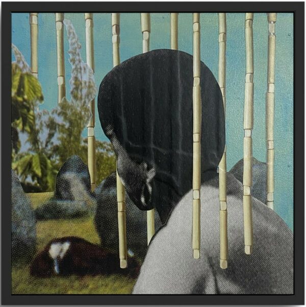 Jazz Grant Dreamer 2024 36cmx36cm mixed media paper collage acrylic wood board