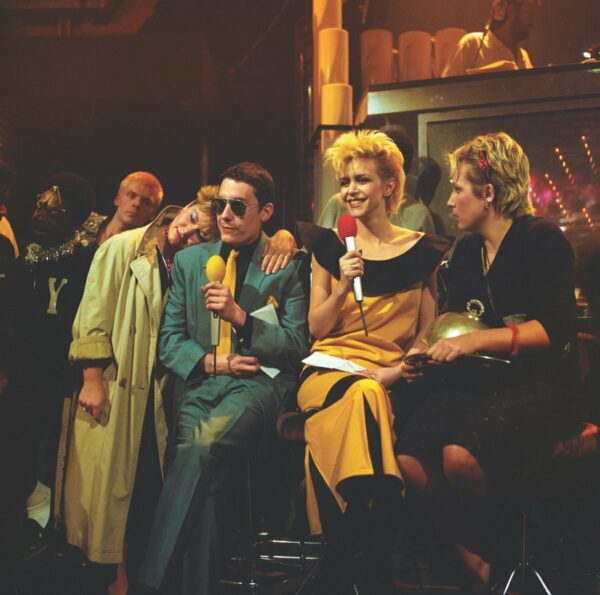 Jools with (from left), comediennes Dawn French, Leslie Ash and Jennifer Saunders on The Tube, the seminal ‘80s TV music show, which Jools hosted from 1982-87