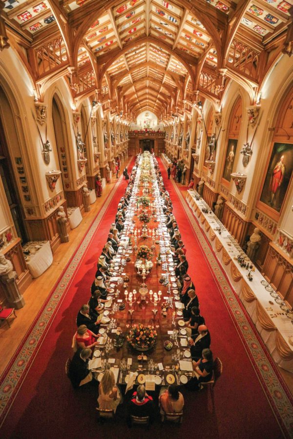 A state banquet at Windsor Castle in 2012 to honour Sheikh Sabah al-Ahmad al-Jaberal al-Sabah, the Emir of Kuwait, on his first state visit to the UK in 17 years