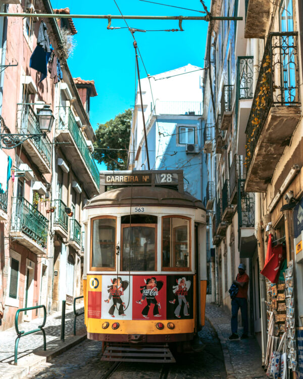 Lisbon's famous no. 28 tram, climbing through the Alfama