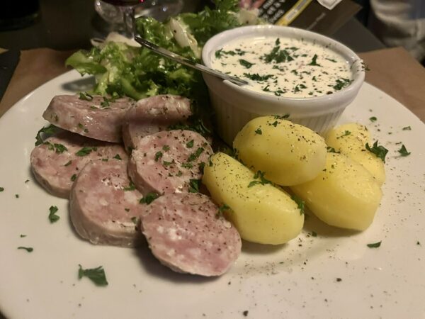 Sauicisson lyonnais and cervelle de canut, a fresh and herby soft cheese