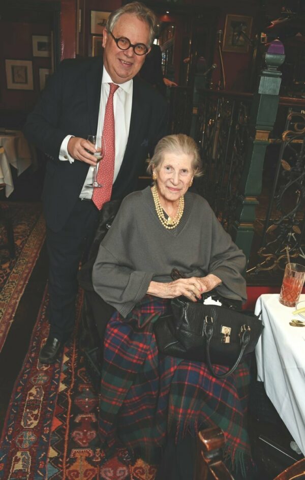 with her son, Adam Barker, at the Boisdale Editors’ Lunch 2017