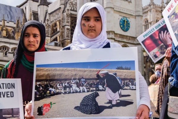 A protest outside Parliament in August after the Taliban’s triumph