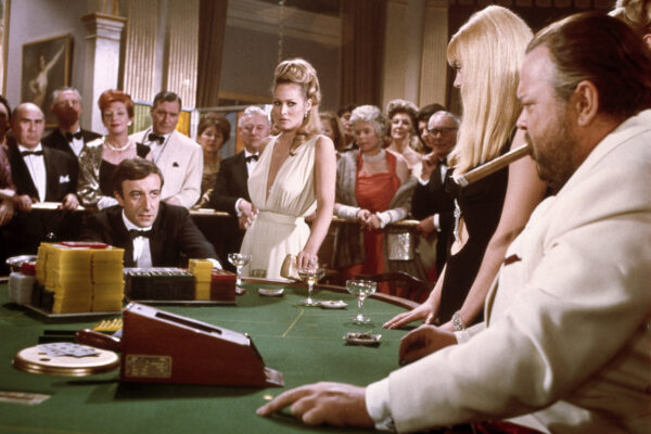 A still from the 1967 James Bond spoof, Casino Royale with Peter Sellers, Ursula Andress and Orson Welles. Sellers fell out with Welles during the filming and fired the director, Joe McGrath