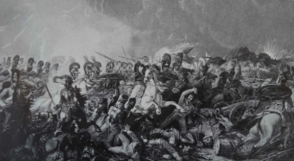 The Charge of the Heavy Brigade at Waterloo. After the battle, the only two living, and unwounded, officers of the King’s Dragoon Guards were invited to join their senior non-commissioned officers for haunch of horse, lightly braised in a French cuirassier’s breastplate