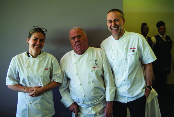 Three generations at Le Gavroche, founder Albert Roux (centre), Michel, and granddaughter Emily Roux
